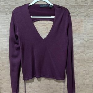 Express Super Sexy V neck sweater top in a deep open back burgundy size L